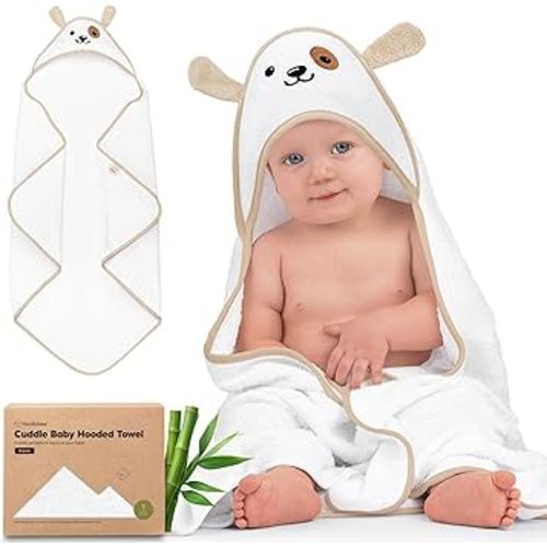 KeaBabies Hooded Baby Towel for Newborn - Viscose Derived from Bamboo Large Baby Bath Towels with Hood for Boys, Girls, Toddler, Extra Absorbent & Soft Newborn Bath Essentials (Dog, Regular)
