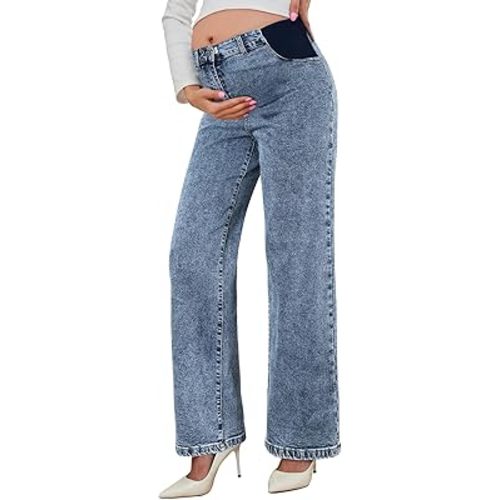 BLENCOT Maternity Jeans for Women High Waist Straight Leg Pregnancy Denim Pants with Pockets