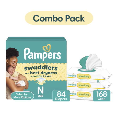 Pampers Swaddlers Diapers Newborn, 84 Count & Sensitive Wipes, 168 Count Bundle (Select for More Options)