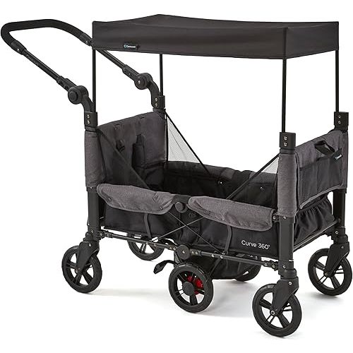 Contours Curve 360 Lightweight Double Baby Stroller Wagon for 2 Kids, Fits Infant Car Seats, Ultra Maneuverable, Easy in and Out for Toddlers with Deep Footwell, Storage Pockets and Adjustable Handle