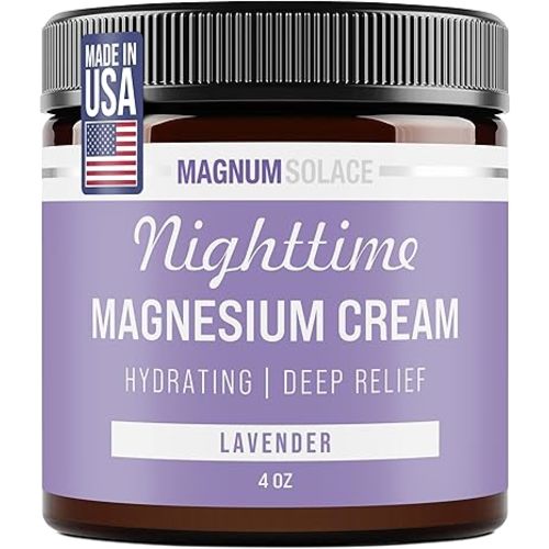 Magnum Solace Magnesium Lotion – Nighttime Magnesium Cream – Apply to Legs, Arms or Chest - Topical Magnesium Chloride – USA Made and Safe for Kids (Lavender)