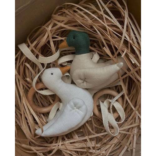 The First Rattle for the Newborn From Natural Materials | Wooden Teether | Linen Ducks| Handmade| Gift for Baby Shower| Linen Rattle| - Etsy