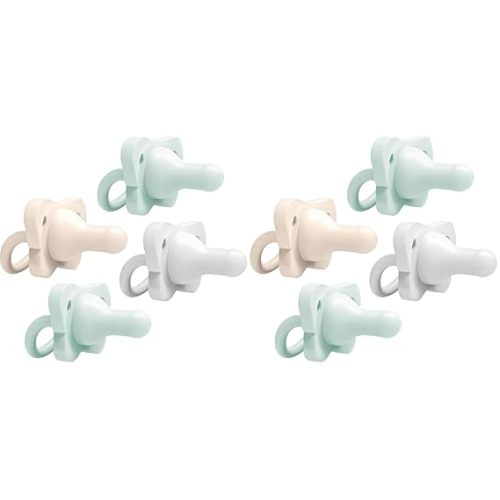 Dr. Brown's HappyPaci 100% Silicone Baby Pacifier, Contoured One-Piece Design, Light-Blue, Blue, White, 0-6m, BPA-Free, 8-Pack