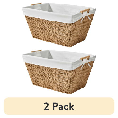 (2 pack) Better Homes & Gardens Resin Poly Rattan Laundry Basket with Removable Liner