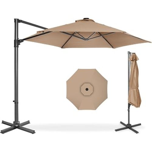 Best Choice Products 10ft Offset Cantilever Hanging Market Patio Umbrella, Smooth 360° Rotation, 8 Sturdy Ribs, Easy Adjustment - Tan