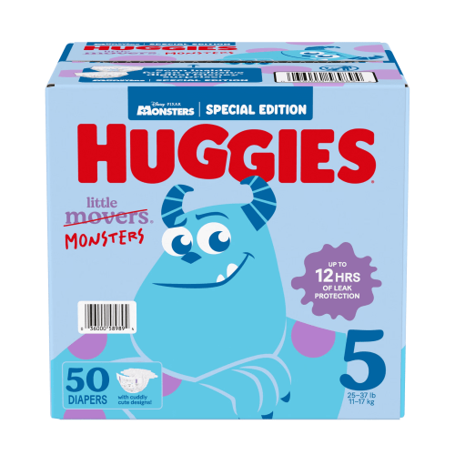 Huggies Little Movers Baby Diapers, Little Monsters Edition, Size 5 (25-37 lbs), 50 Count