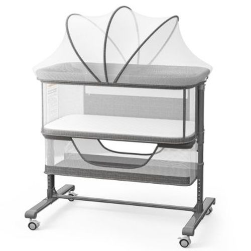 Kinder King Portable Baby Bassinet with Wheels, All-Mesh Bedside Sleeper, Newborn Crib with Removable Mattress, Dark Gray