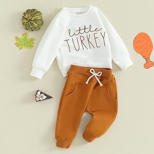 Amazon.com: Adobabirl Baby Boy Thanksgiving Outfit Little Turkey Crewneck Sweatshirt and Pants Set Infant Toddler Fall Winter Clothes (Embroidered Turkey Brown,0-6 Months): Clothing, Shoes & Jewelry