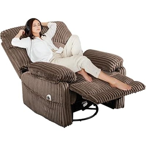 GRAINELL Swivel Rocker Recliner Chair with Massage and Heat, USB Charging Port, Infinite Position Power Recliner, Electric Glider Rocking Chairs for Living Room, Nursery (Brown)