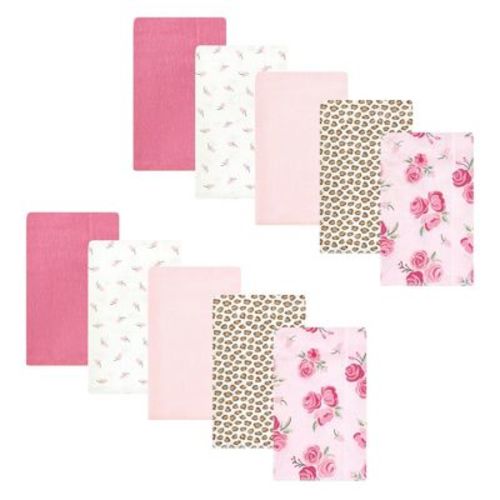 Hudson Baby Infant Girl Cotton Poly Flannel Burp Cloths, Blush Rose, One Size