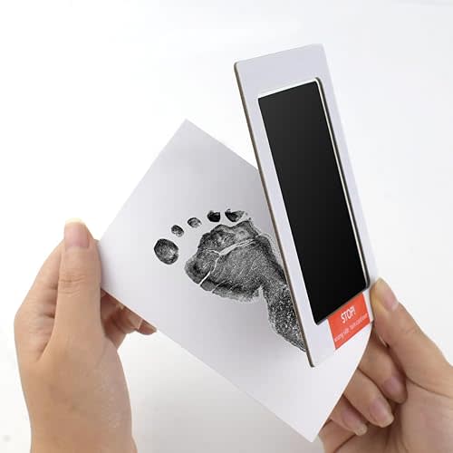 2 Pack Inkless Hand and Footprint Kit Ink Pad for Baby Handprint or Footprints Dog Pet Paw Newborn Clean Touch Safe Print Stamp Pads Kit Inkless Hand Imprint Cards Family Memory Keepsake Gift (Black)