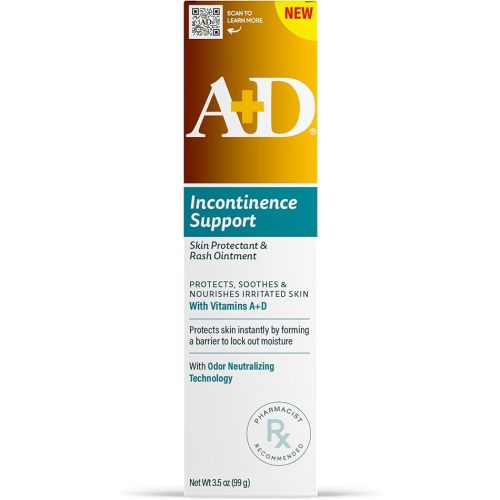 A+D Incontinence Support Skin Protectant & Rash Ointment – Treats & Prevents Incontinence Rash, Soothes Chafed Skin, Odor Neutralizing Technology - 3.5oz