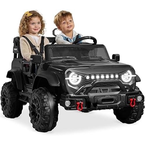 Best Choice Products Kids 24V 2-Seater Electric Ride On Car Truck w/ 132lb Weight Capacity, Parent Control, Bluetooth, LED Lights - Black