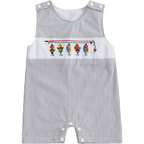 Karuedoo Newborn Baby Boy Summer Clothes Animal Embroidery Plaid Sleeveless Romper Jumpsuit Overall Bodysuit One-Piece Outfit