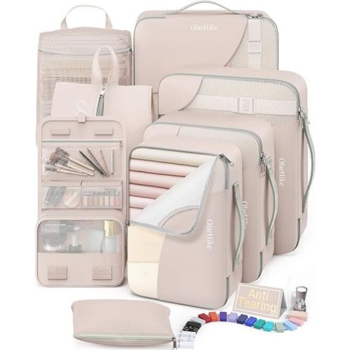 8 Set Packing Cubes for Travel, Gifts for Women Mom,Anti-Tearing Suitcase Organizer for Luggage with Shoe & Hanging Toiletry Bag,OlarHike Vacation Essentials & Accessories for Cruise Ship