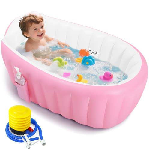 Morfone Inflatable Baby Bathtub for Newborn to Toddler, Portable Travel Infant Baby Bath Tub, Toddler Bathtub with Air Pump, Foldable Non-Slip Shower Basin Collapsible Baby Tub, Pink