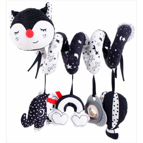 OTANJOU Car Seat Toys for Babies 0-6 Months, Black and White High Contrast Baby Spiral Carseat Toy for Infant 0-12 Newborn, Spiral Stroller Toy - Black White Fox