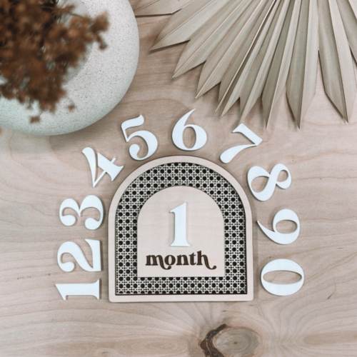 Boho Rattan Monthly Milestone | Interchangeable Monthly Milestone | Wood Monthly Milestone | Boho Photo Prop | Boho Baby Monthly Milestone
