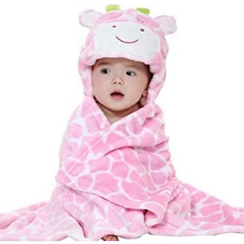 Vauwmsr Baby Hooded Blanket Ultra Soft Warm Newborn Infant Swaddle Wrap Bath Shower Towel, 25.6" x 39.4", Pink