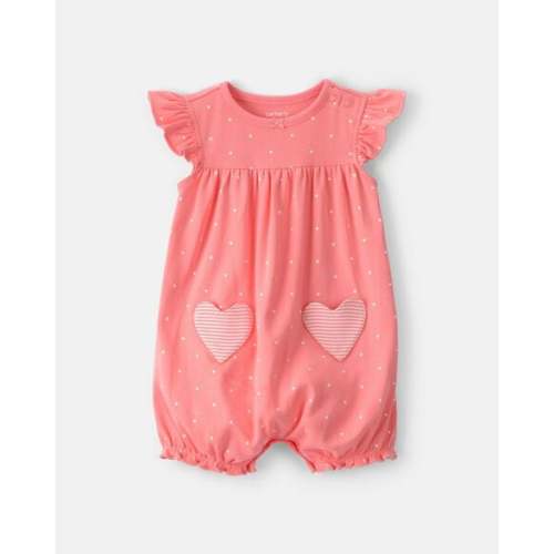 Baby Girl Heart Pocket Short-Sleeve Romper - Pink | Carter's