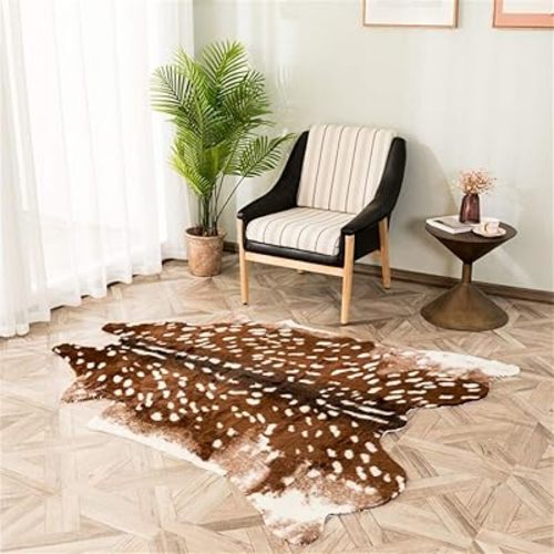Sika Deer Print Area Rug, Faux Cowhide Hide Rug Faux Fur Animals Mat Carpet for Home,Livingroom (5.5ft x 4.75ft)
