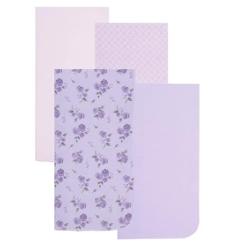 EVERYDAY KIDS 4 Pack of Soft Flannel Receiving Baby Blanket Set for Girls; Pink and Purple Baby Swaddle Blankets with Purple Flower and Diamond Pattern Designs for Newborn Baby Girl Nursery