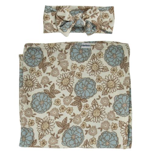 Gerber Retro Floral Swaddle Blanket &amp; Headband Set