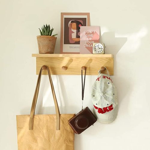Nursery Diaper Bag Hooks with Shelf | Color: Oak Finish)
