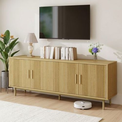 Dyonery 70" Modern Fluted TV Stand, TV Console Table Media with Storage/Adjustable Shelves, Entertainment Center for Living room, Natural Oak