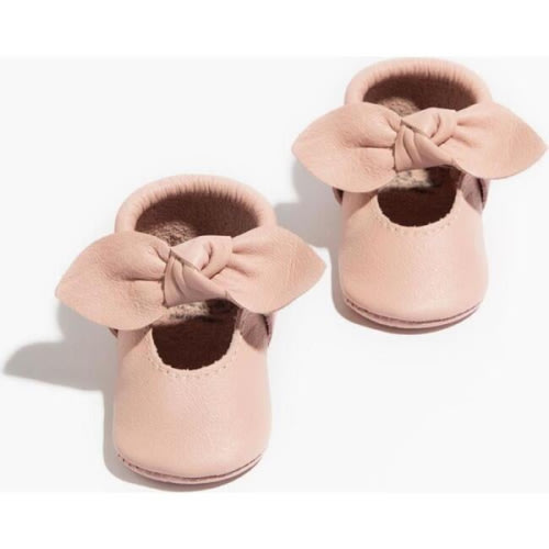 Knotted Bow Baby Shoe Hard Sole, Blush - Freshly Picked | Maisonette