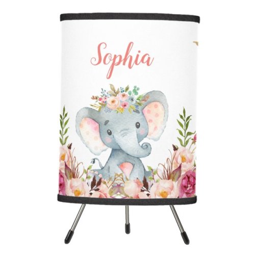 Cute Pink Floral Elephant Baby Girl Nursery Boho Table Lamp | Zazzle