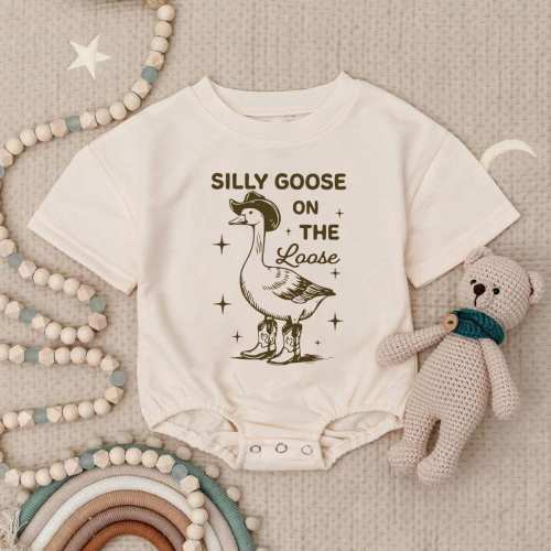 Silly Goose on the Loose Romper Sweatshirt, Funny Baby Outfit, Cute Toddler Pullover, Western Goose Design, Baby Boy Girl Gift,Unisex Romper