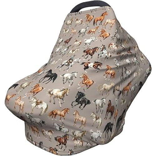 Horse Baby Car Seat Covers Canopy Covers Baby Multi-Use Car Seat Canopy Carrier Cover, Breathable Breastfeeding Cover Boys & Girls