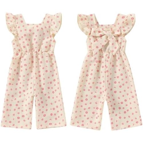 GOOCHEER Toddler Baby Girls Outfit Flower Print Jumpsuit Sleeveless Bowknot Romper Overall Pants Summer Clothes