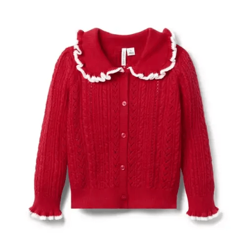 Girl Maraschino Red Cable Knit Collared Cardigan by Janie and Jack