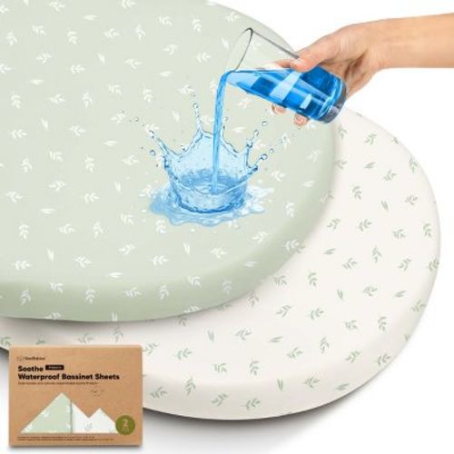 KeaBabies 2pk Soothe Waterproof Bassinet Sheets for Girls, Boys, 33x17 Universal Baby Bassinet Mattress Protector Cover (Herb)