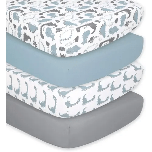 The Peanutshell 4-Pack Fitted Crib Sheet Set - Super Soft & Breathable Baby Boy Crib Sheets, Nursery Decor, Fit for Standard Mattress Cover- Dinosaur