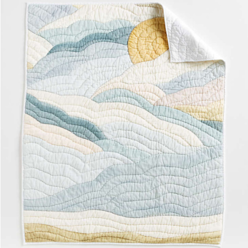 Cloud Embroidered Hand-Quilted 100% Organic Cotton Baby Crib Quilt