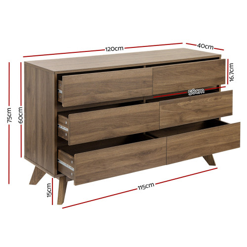 Artiss 6 Chest of Drawers Tallboy Table - XAVI Walnut
