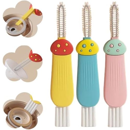 Moonboat 3 in 1 Cup Lid Cleaning Brush, 2024 New Portable Crevice Cleaning Brush Set for Baby Bottle Gap Tight Spaces Cup, Rotatable Cup Lid Cleaner Cup Mouth Scrubber, C-3 Pcs