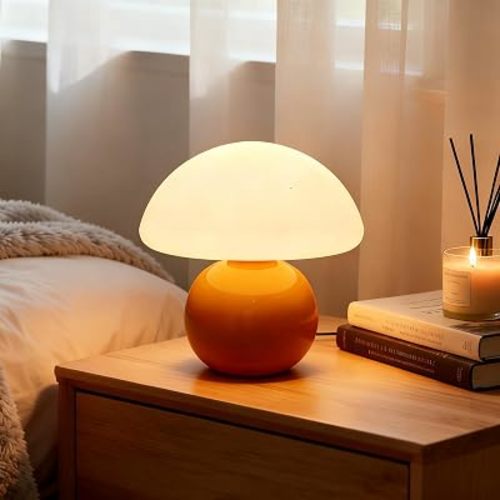 3-Way Dimmable Orange Mushroom Lamp - Plug Powered Small Desk Table Lamp with Dimmable Ambient, Night Light for Bedroom, Office,Nursery,Home Living Room Decor, Gift for Kids Teens & Adults（Orange）