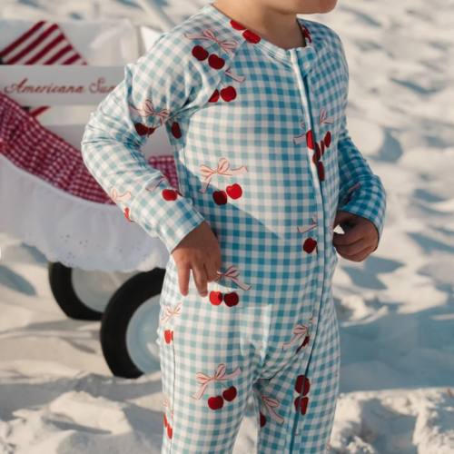 Little Cherry Bamboo Zipper Romper | 4th of July Baby Pajamas | In My Jammers