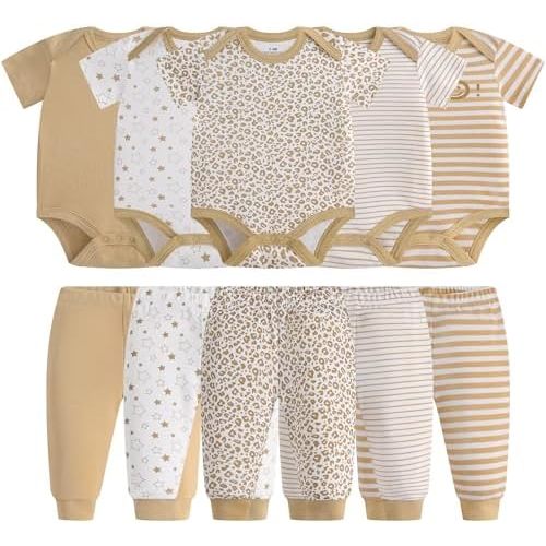 Baby Newborn Layette 10-Piece Sets Cotton Bodysuits Pants Sets for Baby Boys Girls Toddler Unisex Baby Gift Set