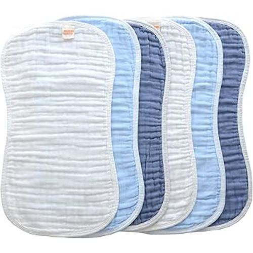 MUKIN Baby Muslin Burp Cloth Set of 6, Ultra Soft Absorbent Thick Cotton Burping Cloths for Unisex Newborn Babies, 20'' by 10'' Neutral Milk Spit Up Rags Boys Girls - Baby Must Haves. (Gradient Blue)