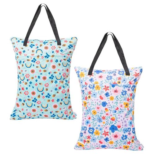 2 Pack Large Wet Dry Bag (Rainbow and flowers)