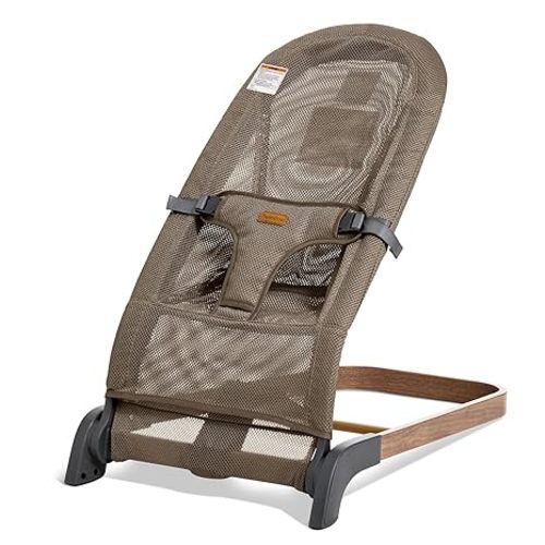 Foldable Baby Bouncer, 3-Height Adjustable, Portable Newborn Rocker, Ergonomic Bouncer Seat for 0-6 Months, Breathable Mesh (Grey)
