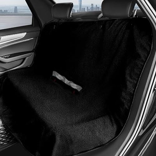 ZIMABLUE Universal Black Terry Cloth Car Back Seat Cover - Waterproof, Sweat - Absorbent & Machine Washable, Rear Sport Towel Seat Cover Fit for All Cars, SUVs & Trucks