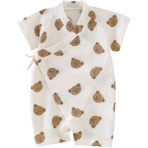 BINIDUCKLING Baby Kimono Cotton Muslin Romper Clothes Newborn - 24 Months