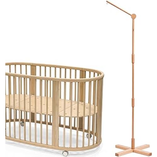 Lanttoe Wooden Floor-Standing Crib Mobile Arm 61 Inches for Baby Nursery-Movable Baby Mobile Hanger with Strong Anti-Dumping Attachment-100% Natural Beech Wood-Thicker Wooden Pole-Nursery Decor