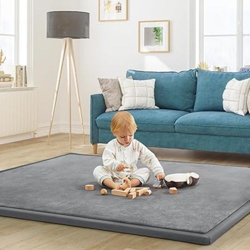 Baby Play Mat for Floor Nursery Rug Muscle Mat Area Rug Playroom Rug 79"x138" Playpen Mat Memory Foam 1.3" Thick Crawling Mat for Babies,Toddlers, Infants, Kids,Grey